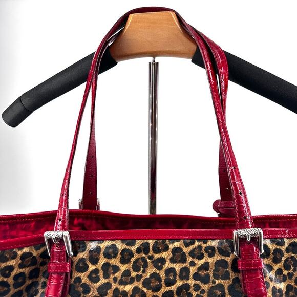 Brighton Leopard Print Tote – Red Croc Trim Shoulder Bag with Heart Charm - Picture 4 of 10